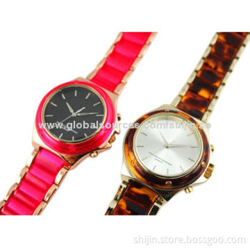 Fashionable Watch with Alloy Case and Glass Plastic Band, Popular, OEM, China Manufacturer